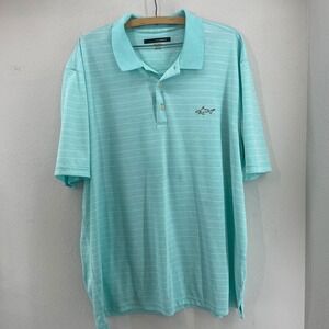Greg Norman Play Dry Aqua Striped Polo Shirt Mens XXL TTG Short Sleeve Golf